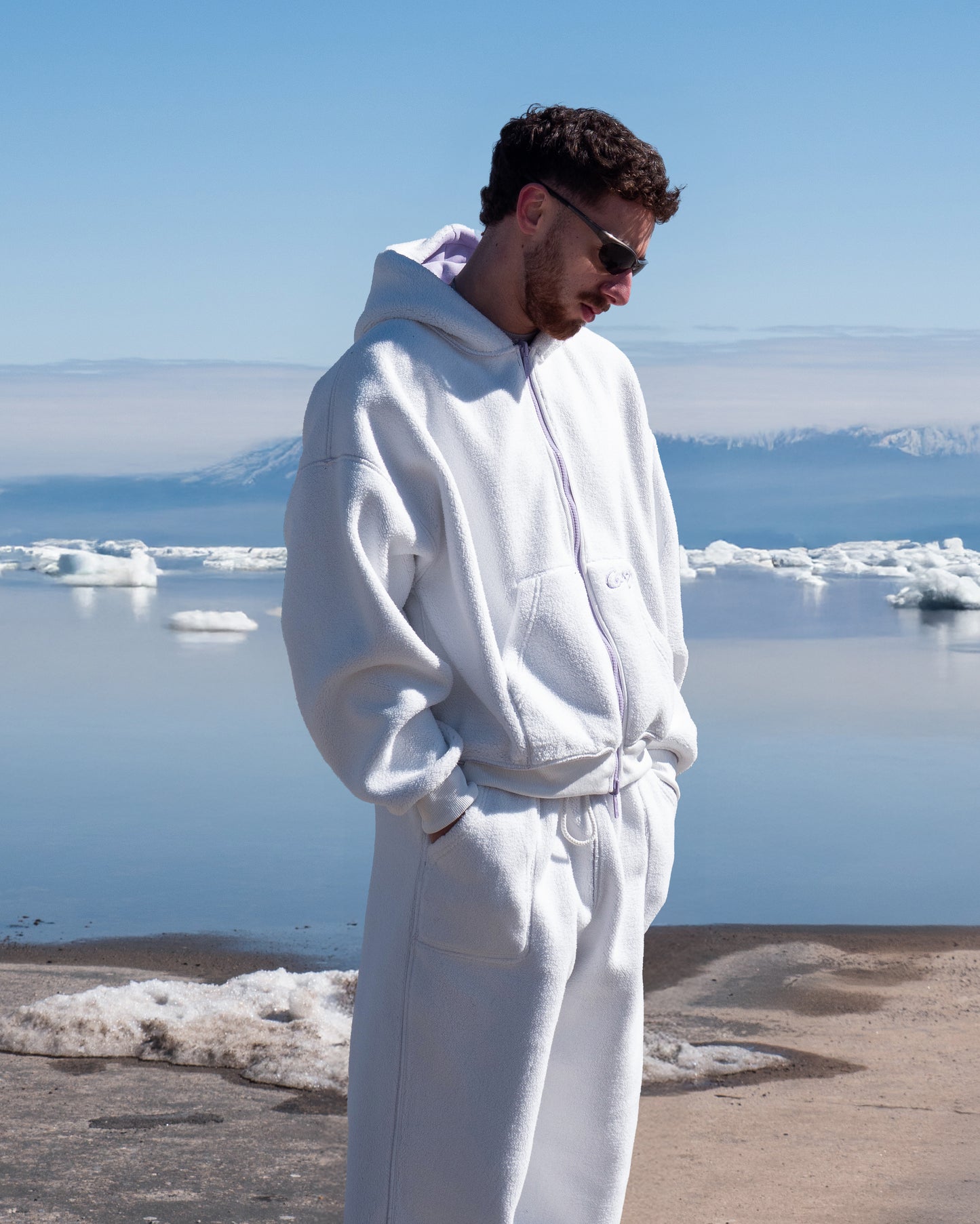 Reverisble zip-up Hoodie(Lilac & White)