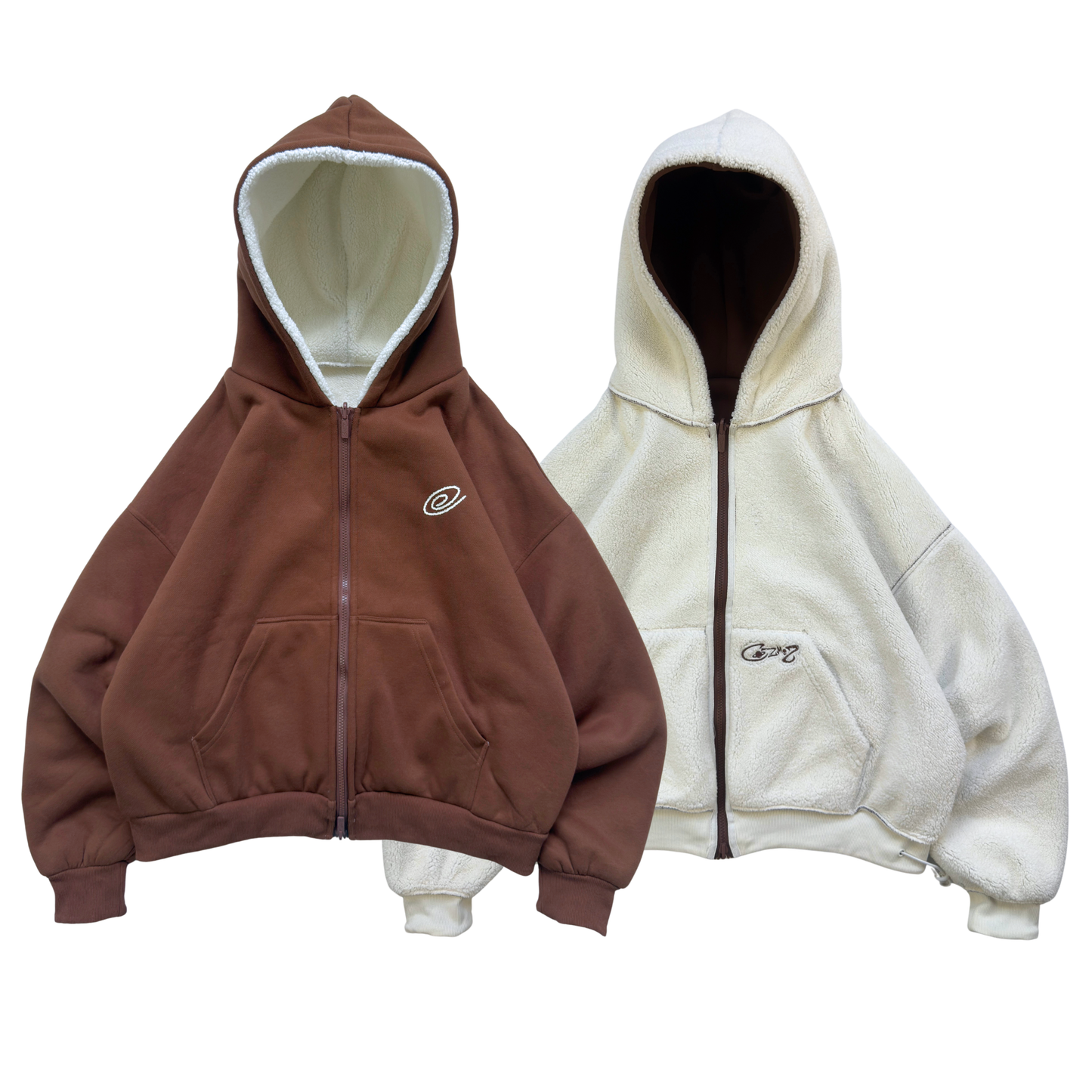 Reversible zip-up Hoodie(Brown & Cream)