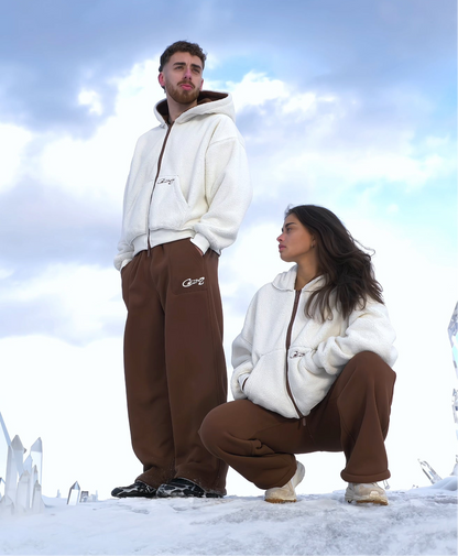 Reversible zip-up Hoodie(Brown & Cream)